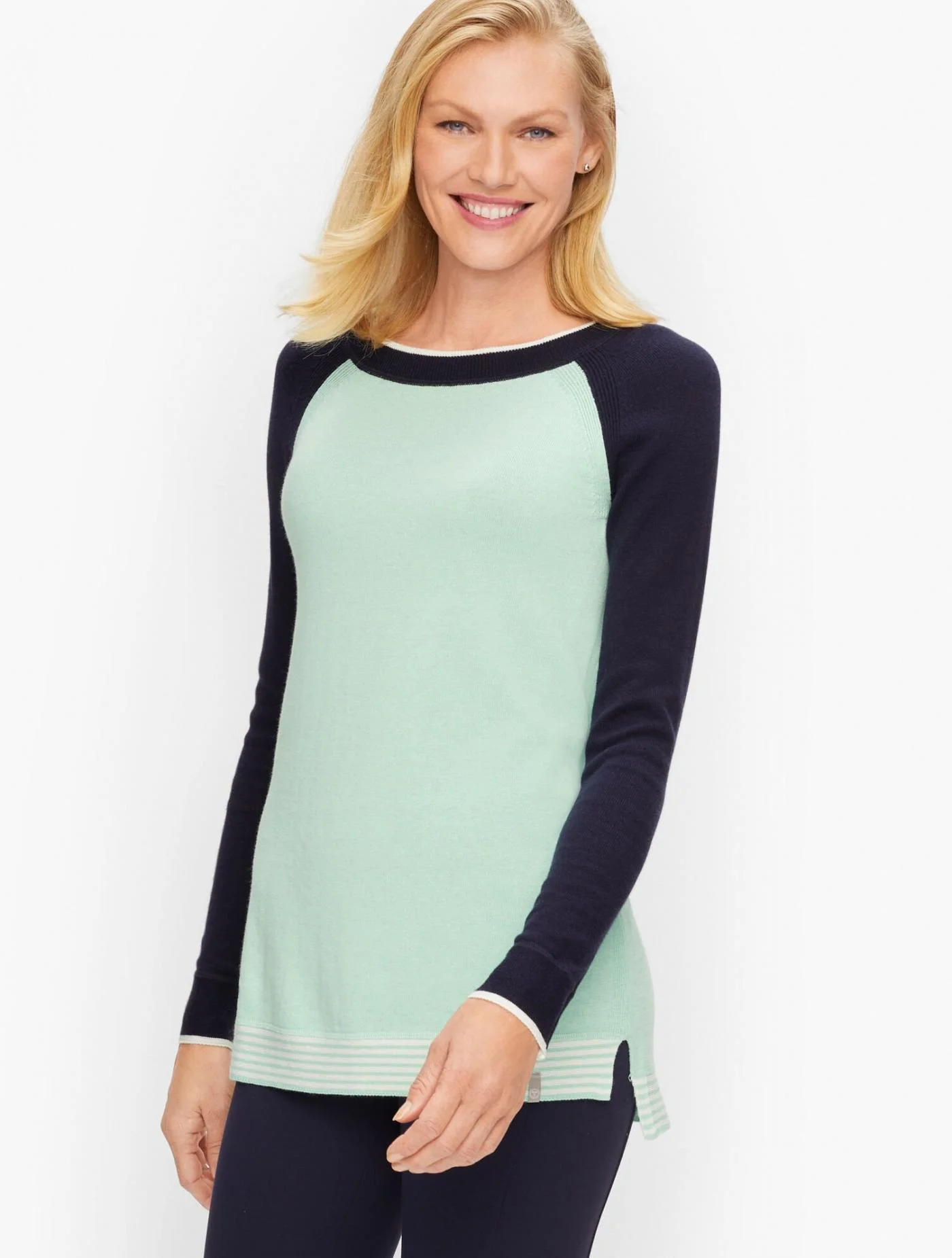 Sweaters | Tipped Crewneck Sweater ICED MINT &#8211; Talbots Womens